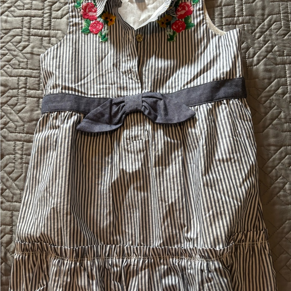 Janie and Jack Navy Striped Dress with Floral Detail